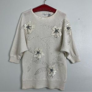 Vintage Bonnie Boerer & Company Sequin Embellished Beaded Tassel Sweater | Small